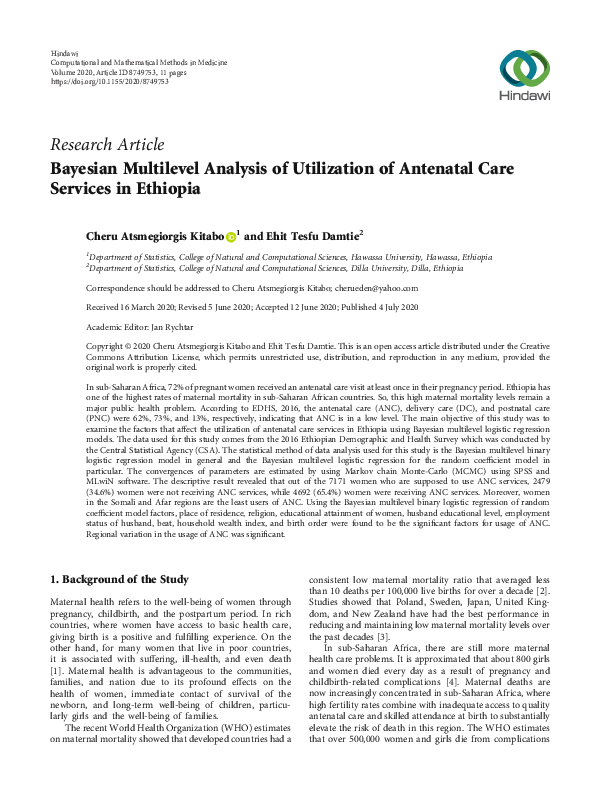  pdf bayesian multilevel analysis of utilization of antenatal care