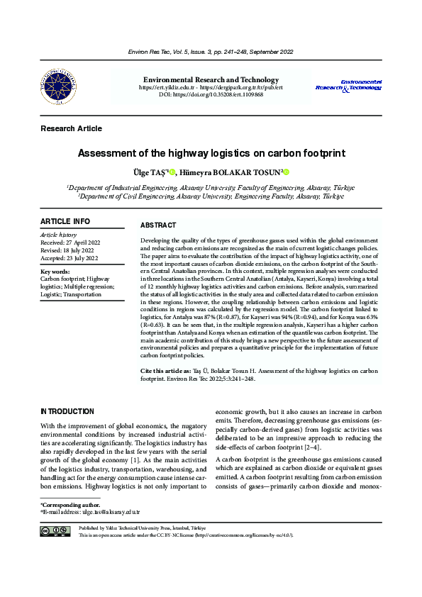 (PDF) Assessment of the highway logistics on carbon footprint
