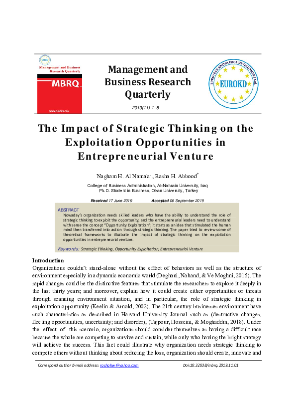 (PDF) The Impact of Strategic Thinking on the Exploitation ...