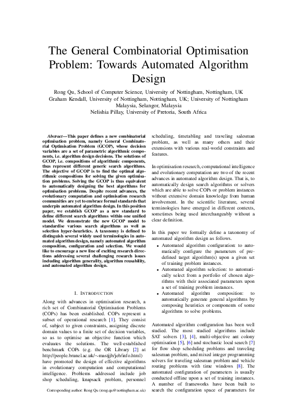 (PDF) The General Combinatorial Optimization Problem: Towards Automated ...