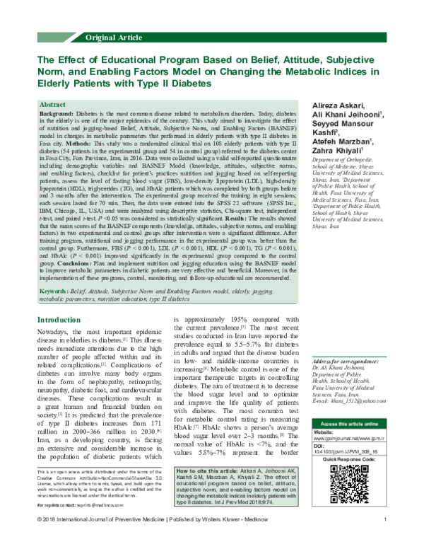 (PDF) The effect of educational program based on belief, attitude ...