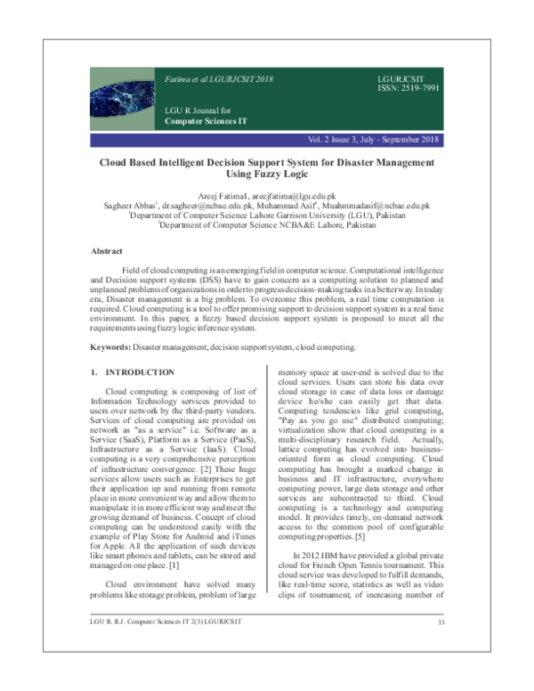 (PDF) Cloud Based Intelligent Decision Support System for Disaster ...