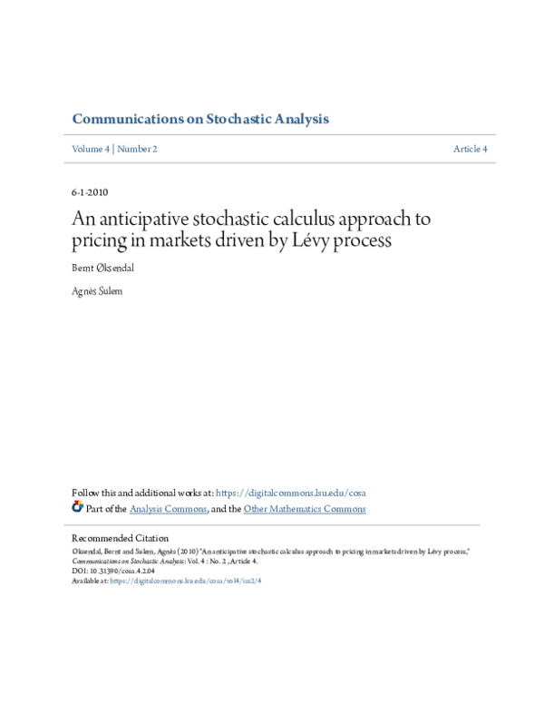 (PDF) An anticipative stochastic calculus approach to pricing in ...