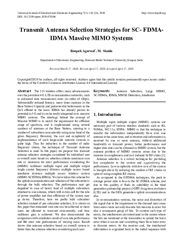 (PDF) Transmit Antenna Selection Strategies for SC- FDMA- IDMA Massive ...