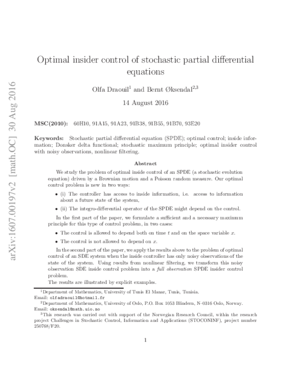 (PDF) Optimal insider control of stochastic partial differential equations