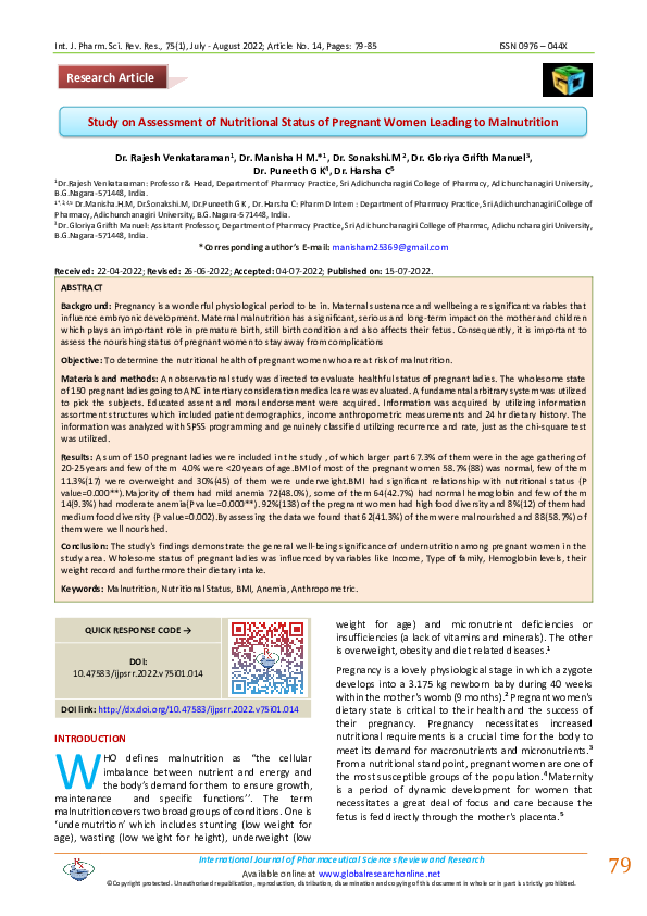 (PDF) Study on Assessment of Nutritional Status of Pregnant Women ...