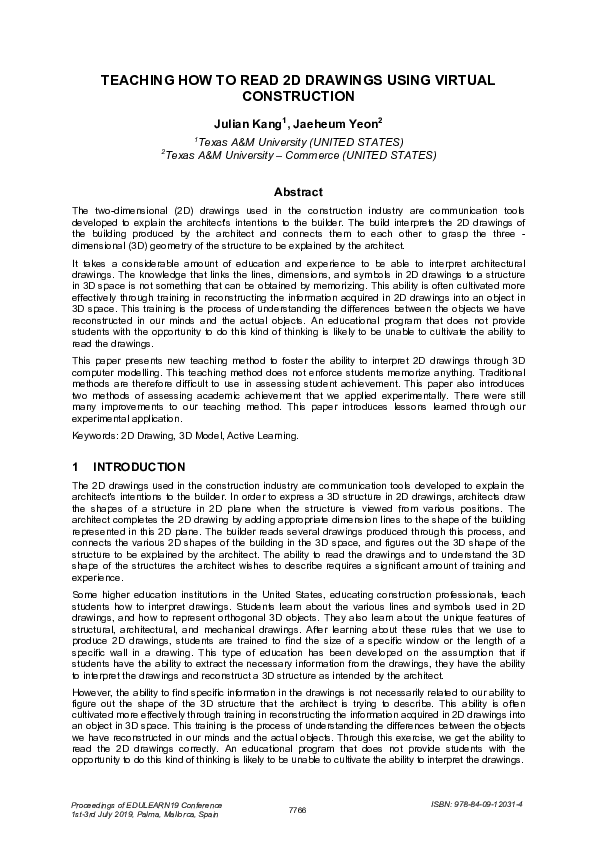 (PDF) Teaching How to Read 2D Drawings Using Virtual Construction