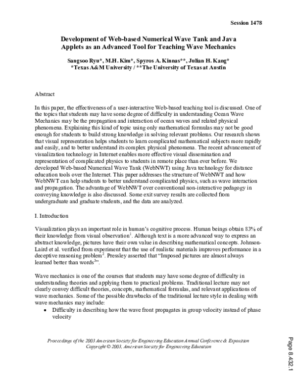 (PDF) Development Of Web Based Numerical Wave Tank And Java Applets As ...