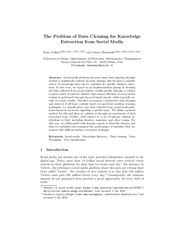 (PDF) The Problem of Data Cleaning for Knowledge Extraction from Social ...