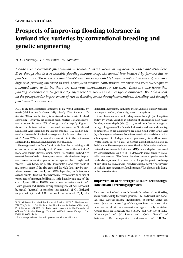 (PDF) Prospects of improving flooding tolerance in lowland rice ...