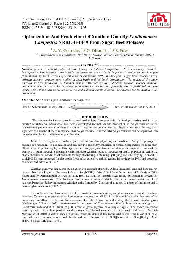 (PDF) Optimization And Production Of Xanthan Gum By Xanthomonas ...
