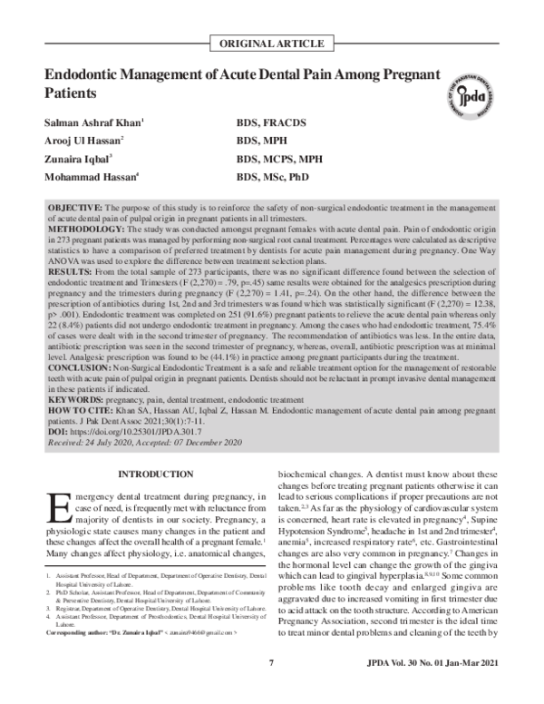 (PDF) Endodontic Management of Acute Dental Pain Among Pregnant