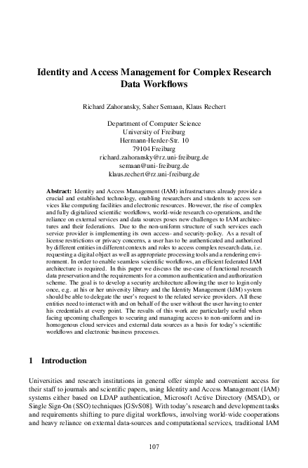 (PDF) Identity and Access Management for Complex Research Data Workflows