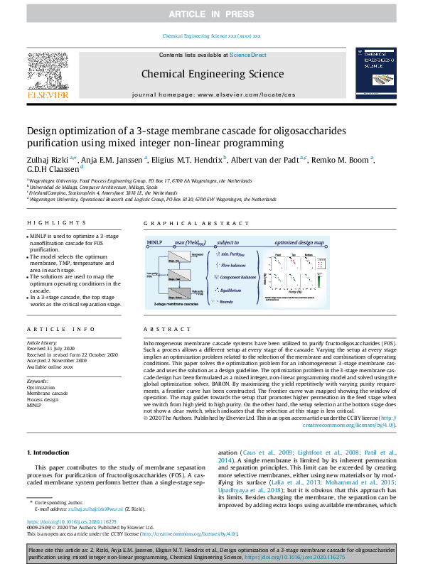 (PDF) Design optimization of a 3-stage membrane cascade for ...