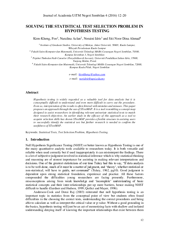 (PDF) Solving the statistical test selection problem in hypothesis ...