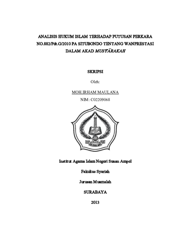 (PDF) Analisis Hukum Islam Terhadap Putusan Perkara NO.882-PDT.G-2010 ...