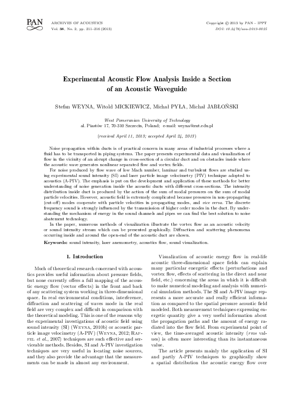 (PDF) Experimental Acoustic Flow Analysis Inside a Section of an ...