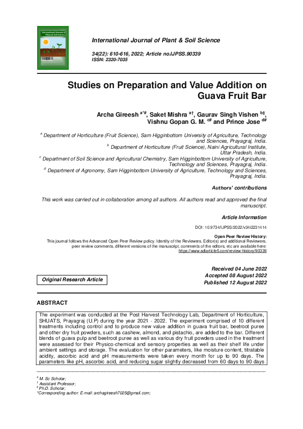 (PDF) Studies on Preparation and Value Addition on Guava Fruit Bar