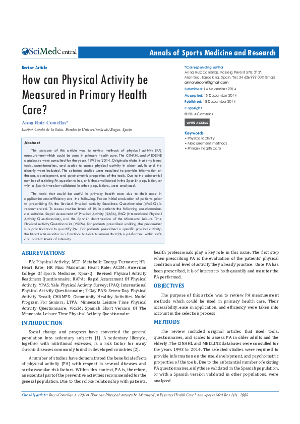 (PDF) How can Physical Activity be Measured in Primary Health Care