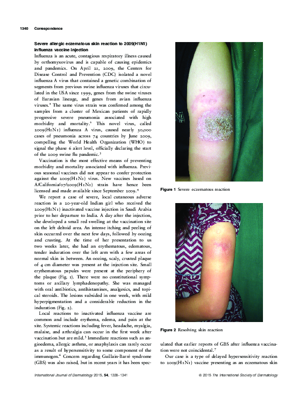 (PDF) Severe allergic eczematous skin reaction to 2009(H1N1) influenza ...