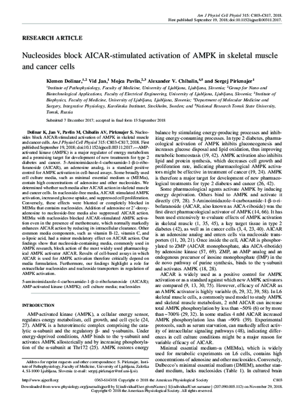 (PDF) Nucleosides block AICAR-stimulated activation of AMPK in skeletal ...
