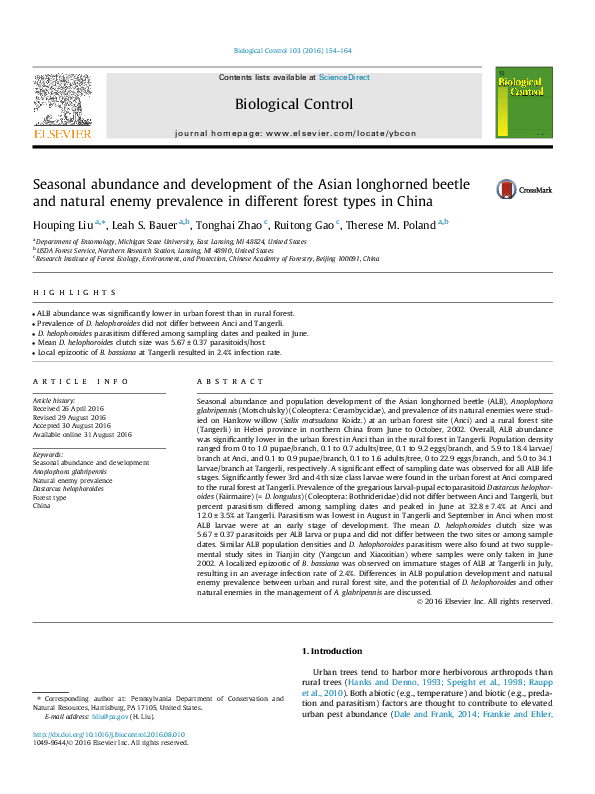 (PDF) Seasonal abundance and development of the Asian longhorned beetle ...