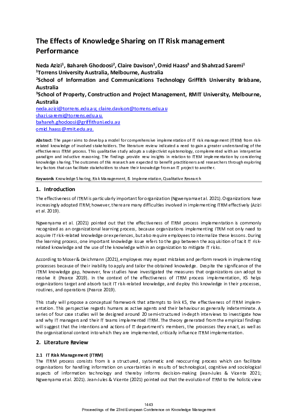 (PDF) The Effects of Knowledge Sharing Culture on IT Risk management ...