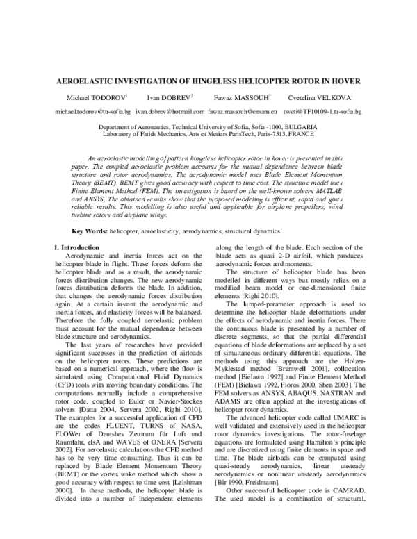 (PDF) Aeroelastic Investigation of Hingeless Helicopter Rotor in Hover