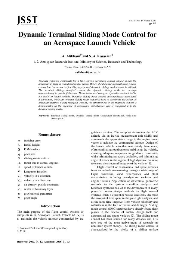 (PDF) Dynamic Terminal Sliding Mode Control for an Aerospace Launch Vehicle