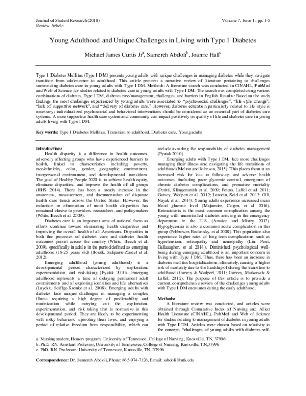 (PDF) Young Adulthood and Unique Challenges in Living with Type 1 Diabetes