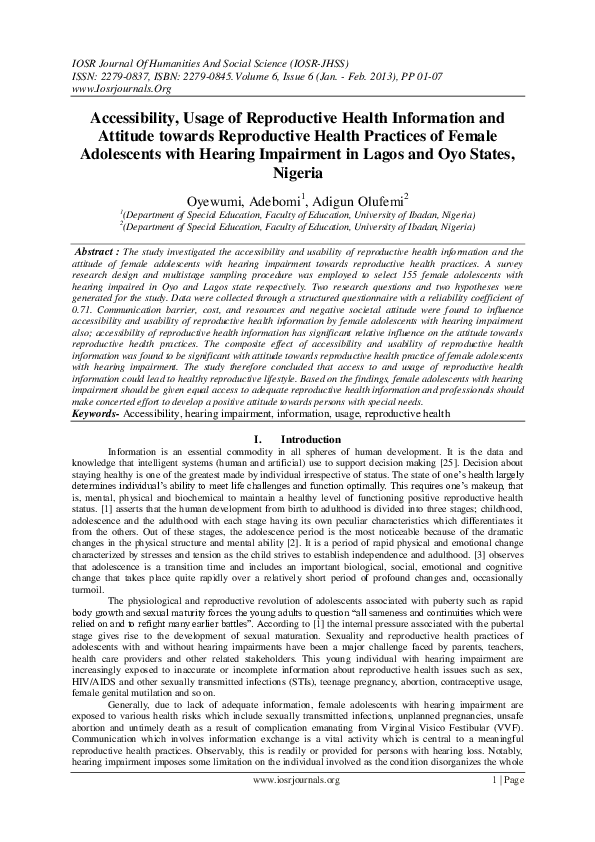 (PDF) Accessibility, Usage of Reproductive Health Information and ...
