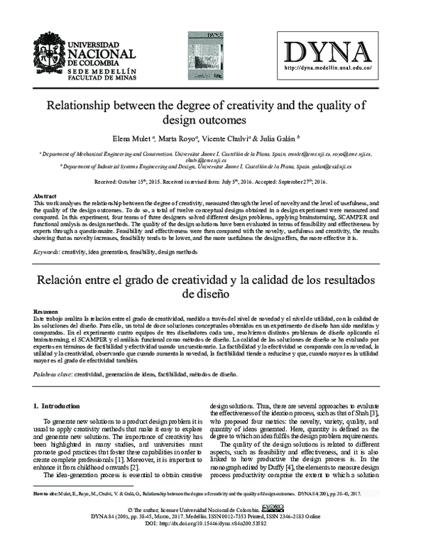 (PDF) Relationship between the degree of creativity and the quality of ...
