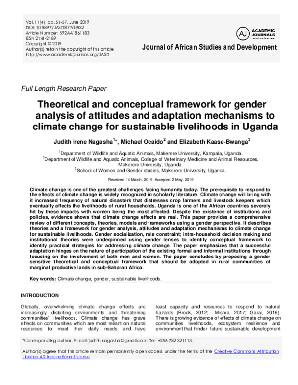 (PDF) Theoretical and conceptual framework for gender analysis of ...