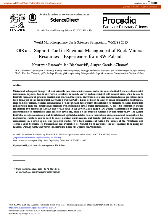 (PDF) GIS as a Support Tool in Regional Management of Rock Mineral ...