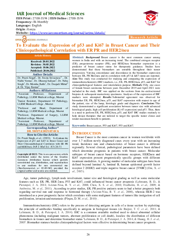 (PDF) To Evaluate the Expression of p53 and Ki67 in Breast Cancer and ...