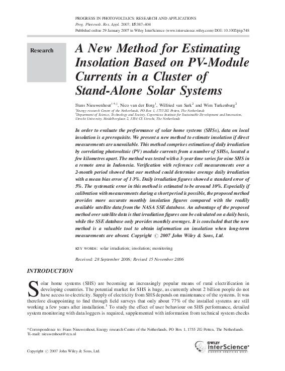 (PDF) A new method for estimating insolation based on PV-module ...