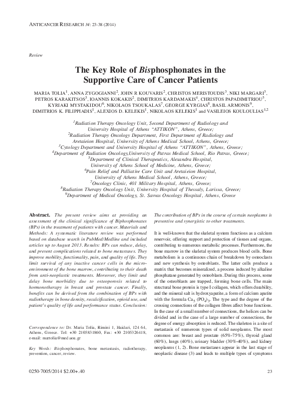 (PDF) The key role of bisphosphonates in the supportive care of cancer ...