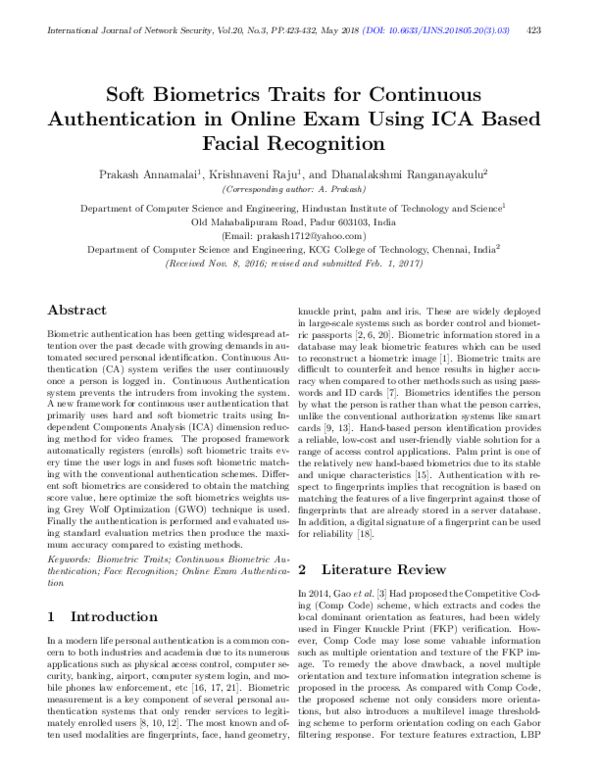 (PDF) Soft Biometrics Traits for Continuous Authentication in Online ...