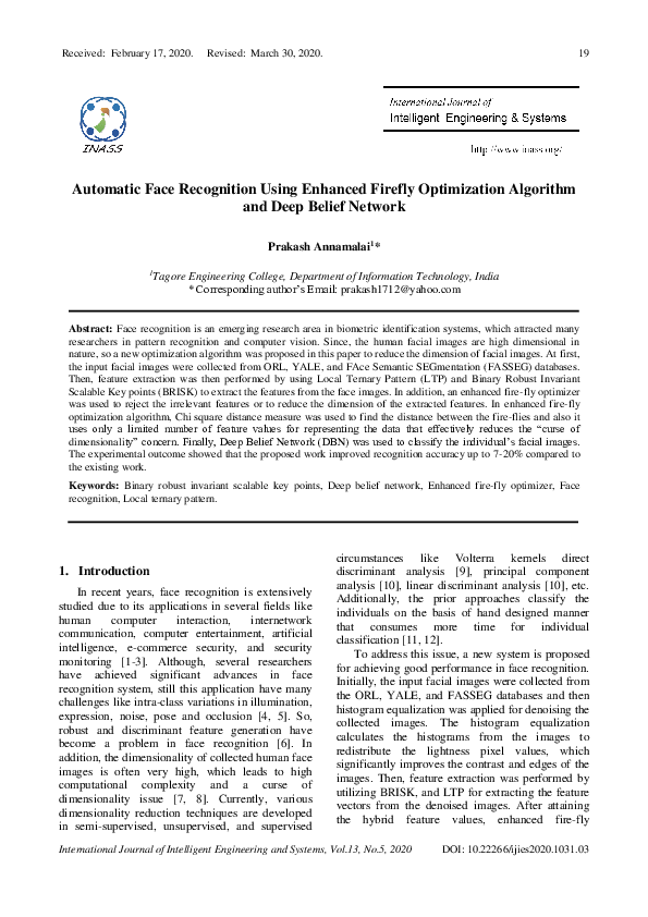 (PDF) Automatic Face Recognition Using Enhanced Firefly Optimization ...
