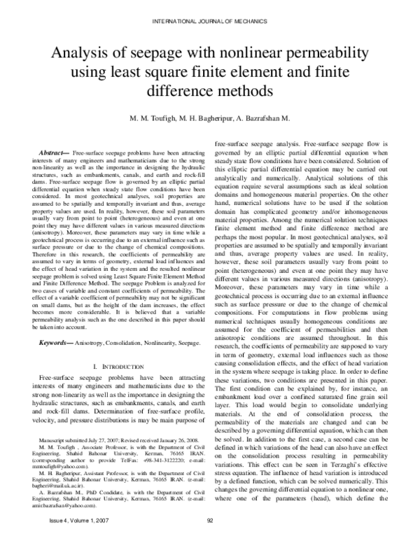 (PDF) Analysis of Seepage with Nonlinear Permeability Using Finite ...