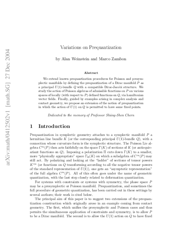 (PDF) Variations on prequantization
