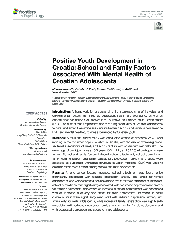 (PDF) Positive Youth Development in Croatia: School and Family Factors ...
