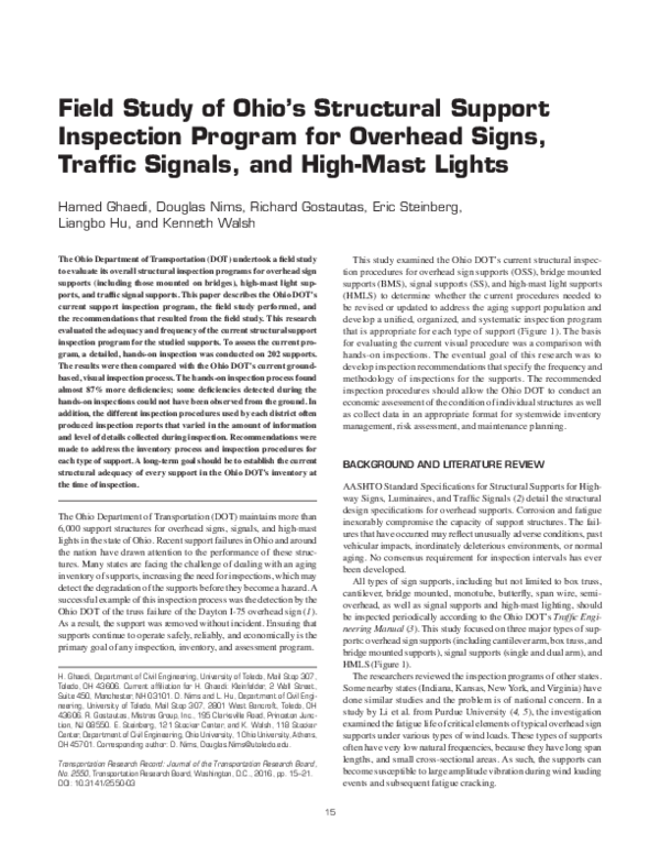 (PDF) Field Study of Ohio’s Structural Support Inspection Program for ...