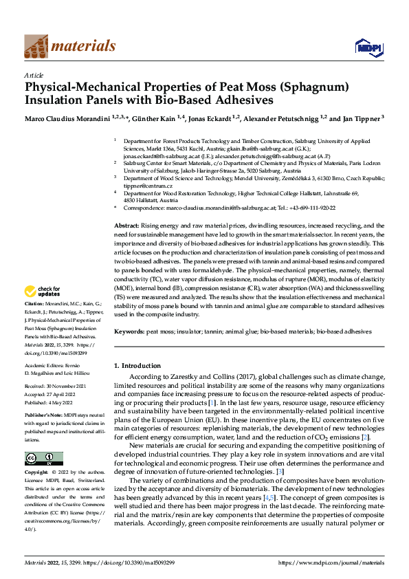 (PDF) PhysicalMechanical Properties of Peat Moss (Sphagnum) Insulation