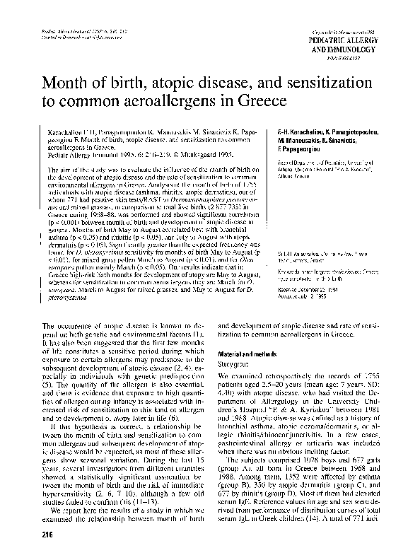 (PDF) Month of birth, atopic disease, and sensitization to common ...