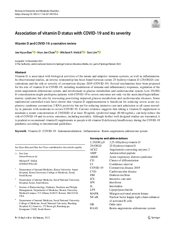 (PDF) Association of vitamin D status with COVID-19 and its severity