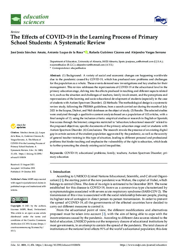 (PDF) The Effects of COVID-19 in the Learning Process of Primary School ...