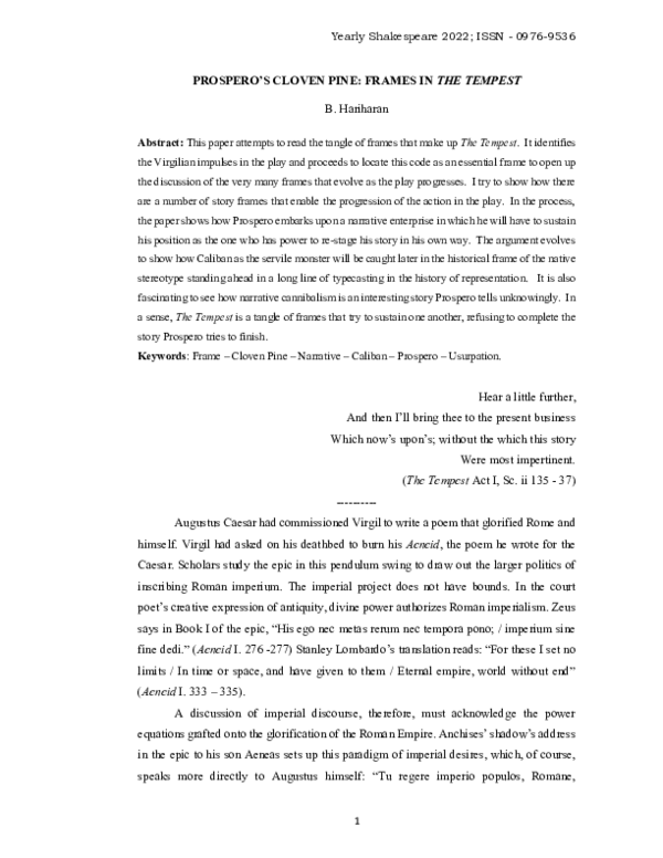 (PDF) PROSPERO'S CLOVEN PINE FRAMES IN THE TEMPEST B Hariharan