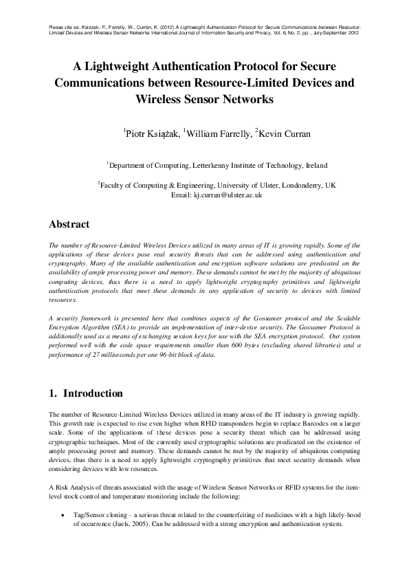 (PDF) A Lightweight Authentication Protocol for Secure Communications ...