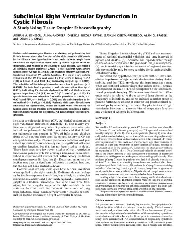 (PDF) Subclinical Right Ventricular Dysfunction in Cystic Fibrosis